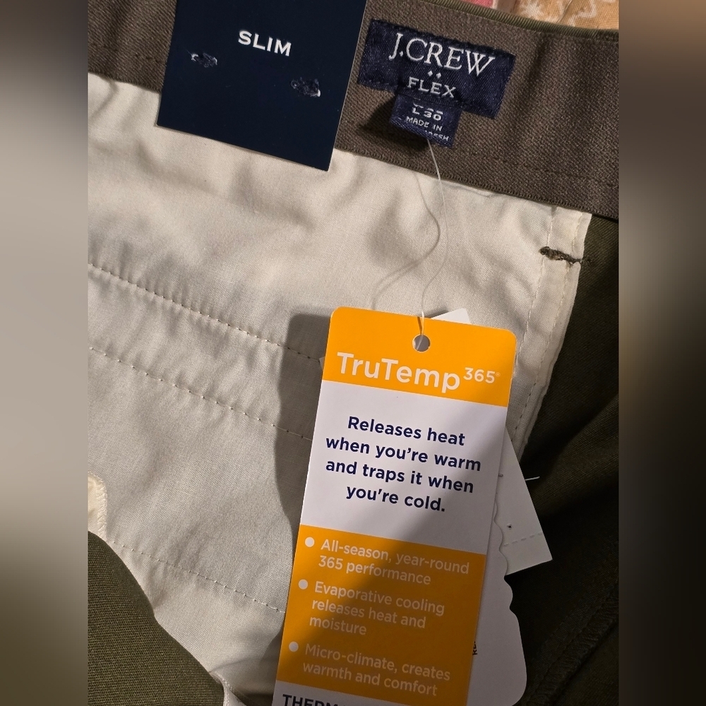 J. Crew Slim Flex TruTemp365 Pants 29x30 Olive Green Mens NWT - Picture 3 of 7